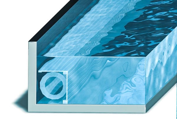 Technische Zeichnung einer Unterwassersitzbank für ein Schwimmabd